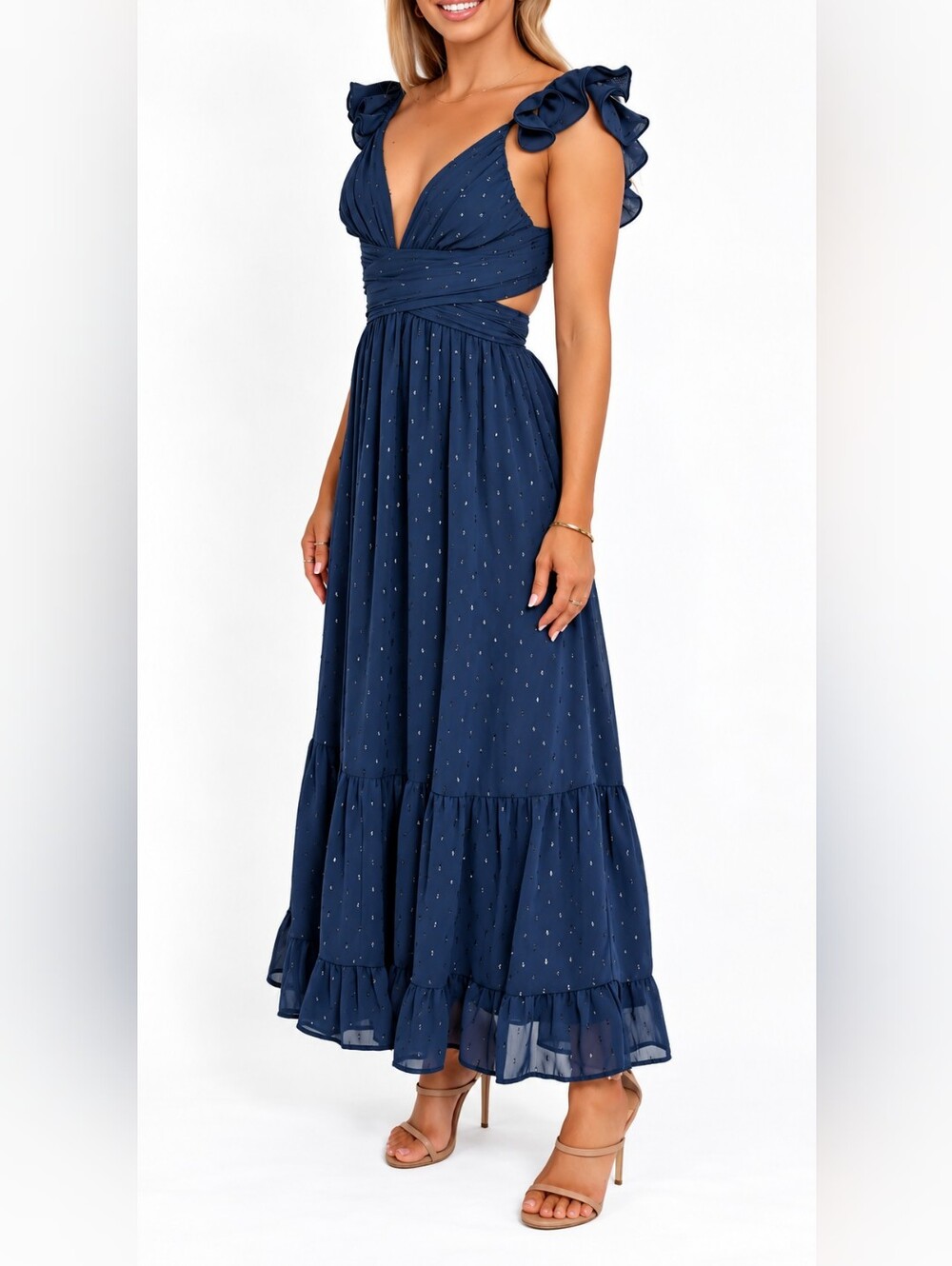 Petal & Pup Navy Maxi Dress with Metallic Dot Detail